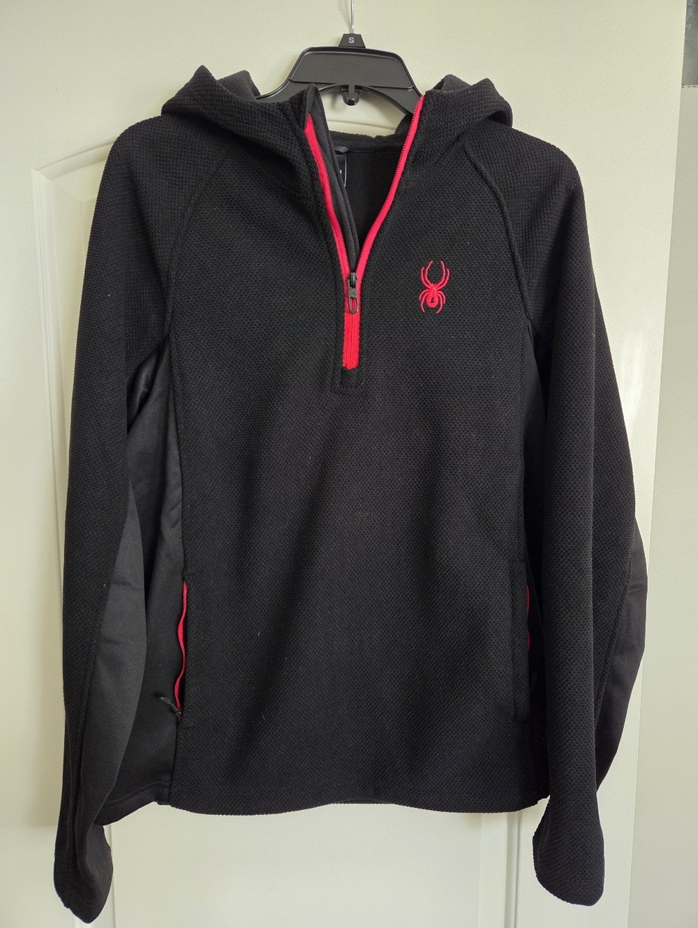 Spyder Men’s Black Zip-Up Hooded Sweater with Red Accents